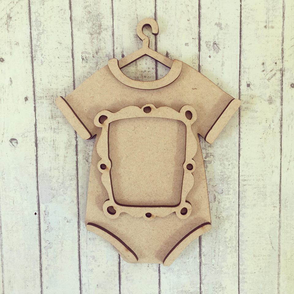 SJ094 - MDF Frame Baby Grow Hanging - Olifantjie - Wooden - MDF - Lasercut - Blank - Craft - Kit - Mixed Media - UK