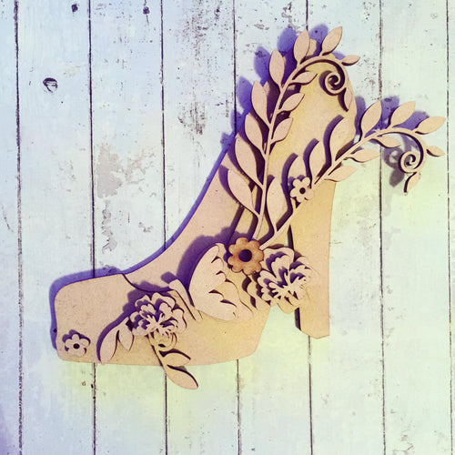 SJ023 - MDF Butterfly Floral Shoe - Olifantjie - Wooden - MDF - Lasercut - Blank - Craft - Kit - Mixed Media - UK