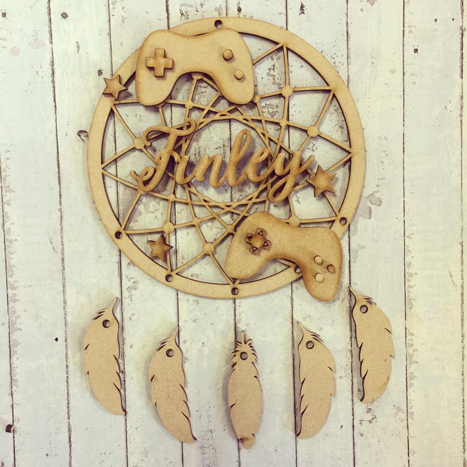 DC028 - MDF Gaming / Games Dream Catcher - with Initial, Initials, Name or Wording - Olifantjie - Wooden - MDF - Lasercut - Blank - Craft - Kit - Mixed Media - UK