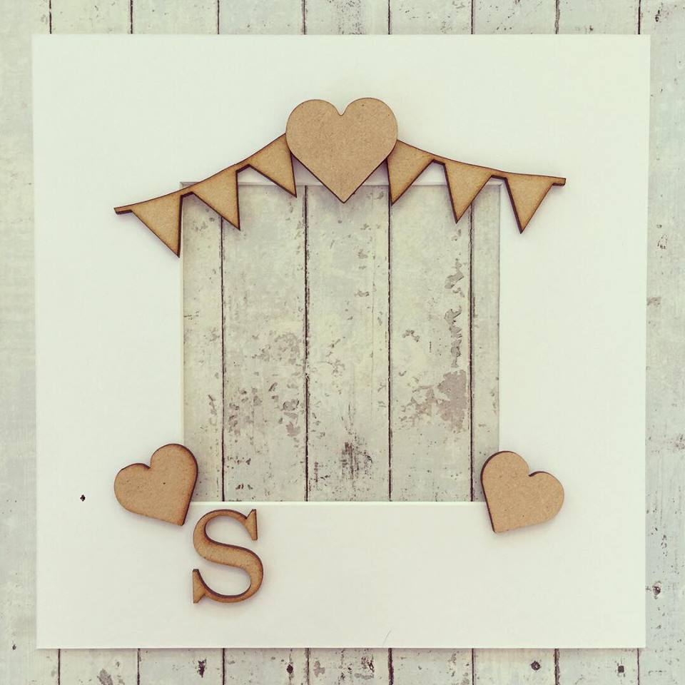 Sale OL247 - MDF Bunting, Hearts and Initial Frame - Olifantjie - Wooden - MDF - Lasercut - Blank - Craft - Kit - Mixed Media - UK