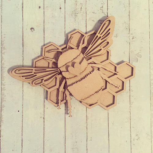 SJ025 - MDF Bumble Bee - Optional Honey Comb - Olifantjie - Wooden - MDF - Lasercut - Blank - Craft - Kit - Mixed Media - UK