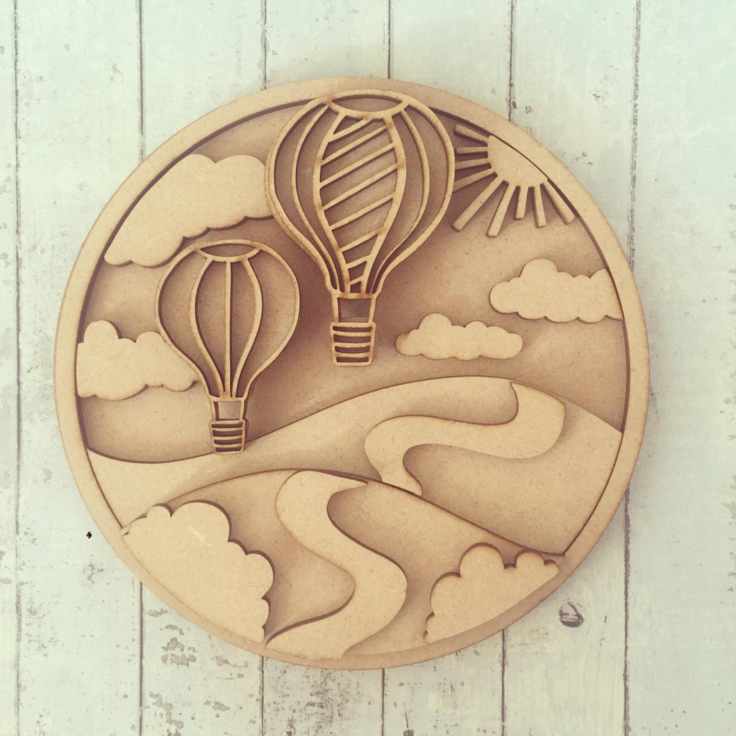 SJ050 - MDF Hot Air Ballon Circle Plaque - Olifantjie - Wooden - MDF - Lasercut - Blank - Craft - Kit - Mixed Media - UK