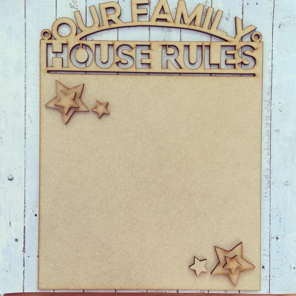 Sale OL240 - MDF House Rules Star Themed Hanging Plaque - Olifantjie - Wooden - MDF - Lasercut - Blank - Craft - Kit - Mixed Media - UK