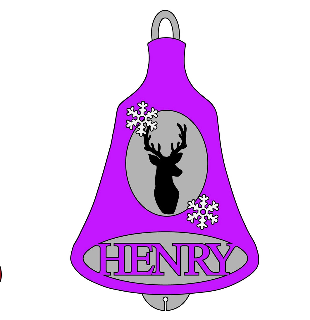 CH385 - MDF Personalised Christmas Bell Bauble - Stag head - Olifantjie - Wooden - MDF - Lasercut - Blank - Craft - Kit - Mixed Media - UK