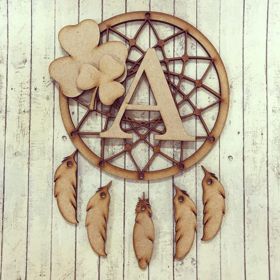 DC051 - MDF Shamrock Dream Catcher - with Initials, Name or Wording - Olifantjie - Wooden - MDF - Lasercut - Blank - Craft - Kit - Mixed Media - UK