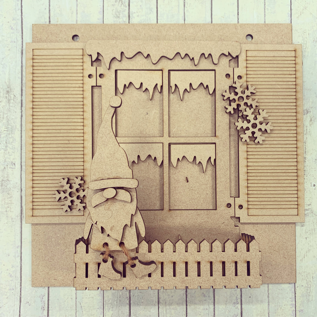 OL310 - MDF Gnome 3D Shutter Window Box - Olifantjie - Wooden - MDF - Lasercut - Blank - Craft - Kit - Mixed Media - UK