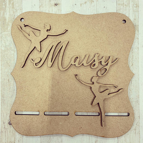 BH034 - MDF Ballet Figure Themed - Medal / Bow Holder - Personalised & Choice of Shape - Olifantjie - Wooden - MDF - Lasercut - Blank - Craft - Kit - Mixed Media - UK