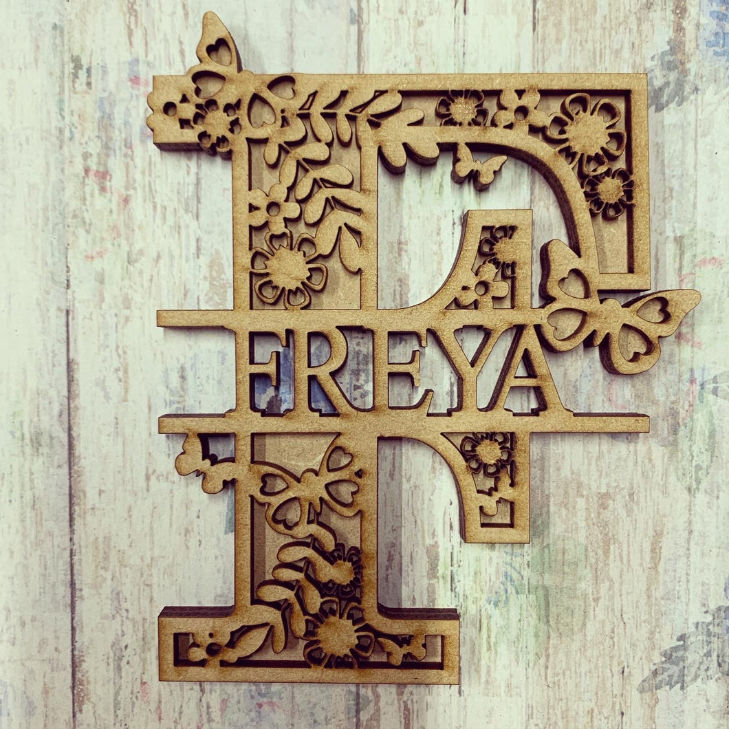 SL016 - Butterfly Themed Split Layered Personalised Letter - Olifantjie - Wooden - MDF - Lasercut - Blank - Craft - Kit - Mixed Media - UK