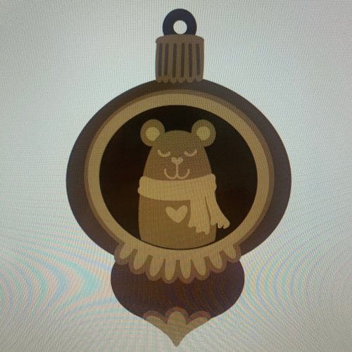 SJ320 - MDF Sarah Jane Winter Bear Ornate Bauble - Olifantjie - Wooden - MDF - Lasercut - Blank - Craft - Kit - Mixed Media - UK