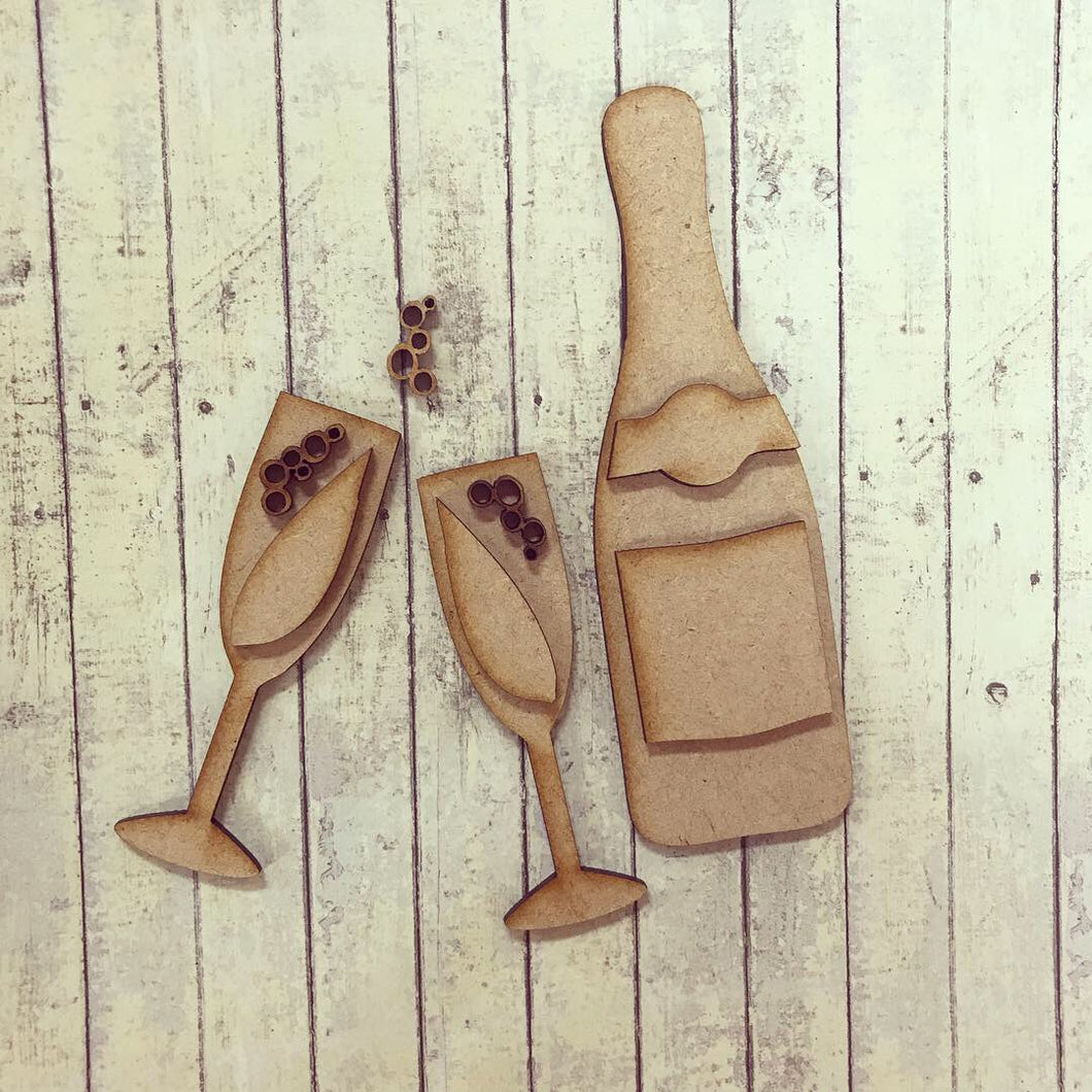 Sale OL281 - MDF Prosecco / champagne set - Olifantjie - Wooden - MDF - Lasercut - Blank - Craft - Kit - Mixed Media - UK