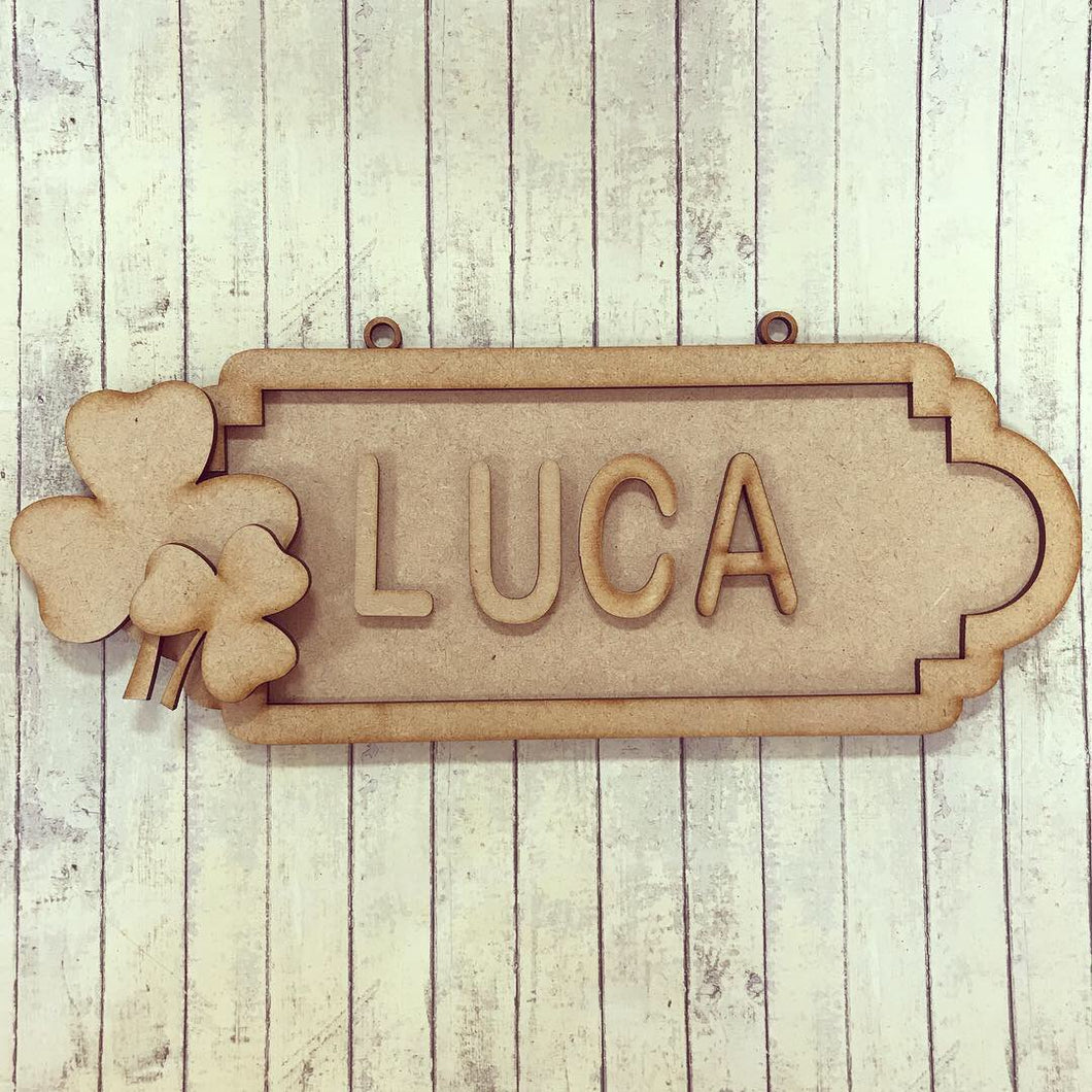 SS090 - MDF Shamrock Personalised Street Sign - Medium (8 letters) - Olifantjie - Wooden - MDF - Lasercut - Blank - Craft - Kit - Mixed Media - UK