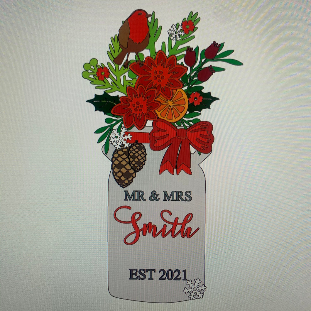 OL734 - MDF Personalised Wedding themed Large Floral Milk Churn - Christmas Winter - Olifantjie - Wooden - MDF - Lasercut - Blank - Craft - Kit - Mixed Media - UK