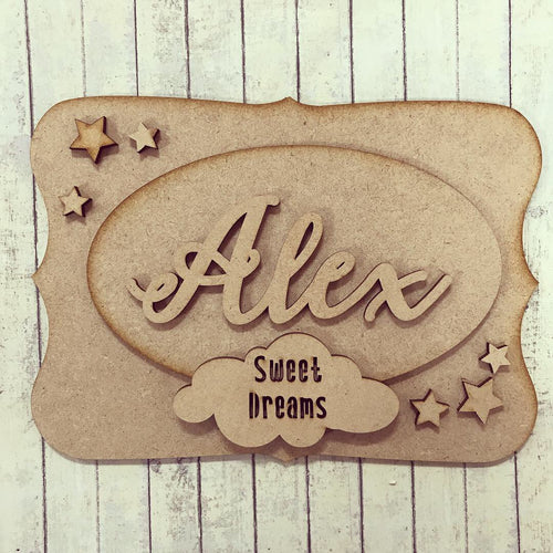 OP017 - MDF Sweet Dreams Cloud Themed Personalised Plaque - Olifantjie - Wooden - MDF - Lasercut - Blank - Craft - Kit - Mixed Media - UK