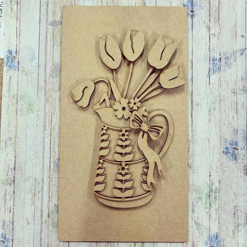 HC094 - MDF Layered Tulip Jug Scene Plaque - Olifantjie - Wooden - MDF - Lasercut - Blank - Craft - Kit - Mixed Media - UK