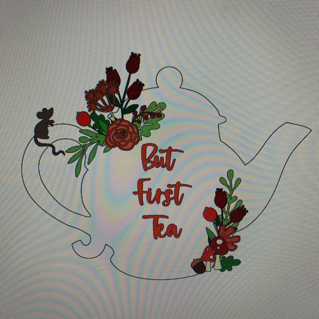 Sale OL697 - MDF Personalised (upto 3 lines) Large Floral Traditional Teapot - Autumn - Olifantjie - Wooden - MDF - Lasercut - Blank - Craft - Kit - Mixed Media - UK