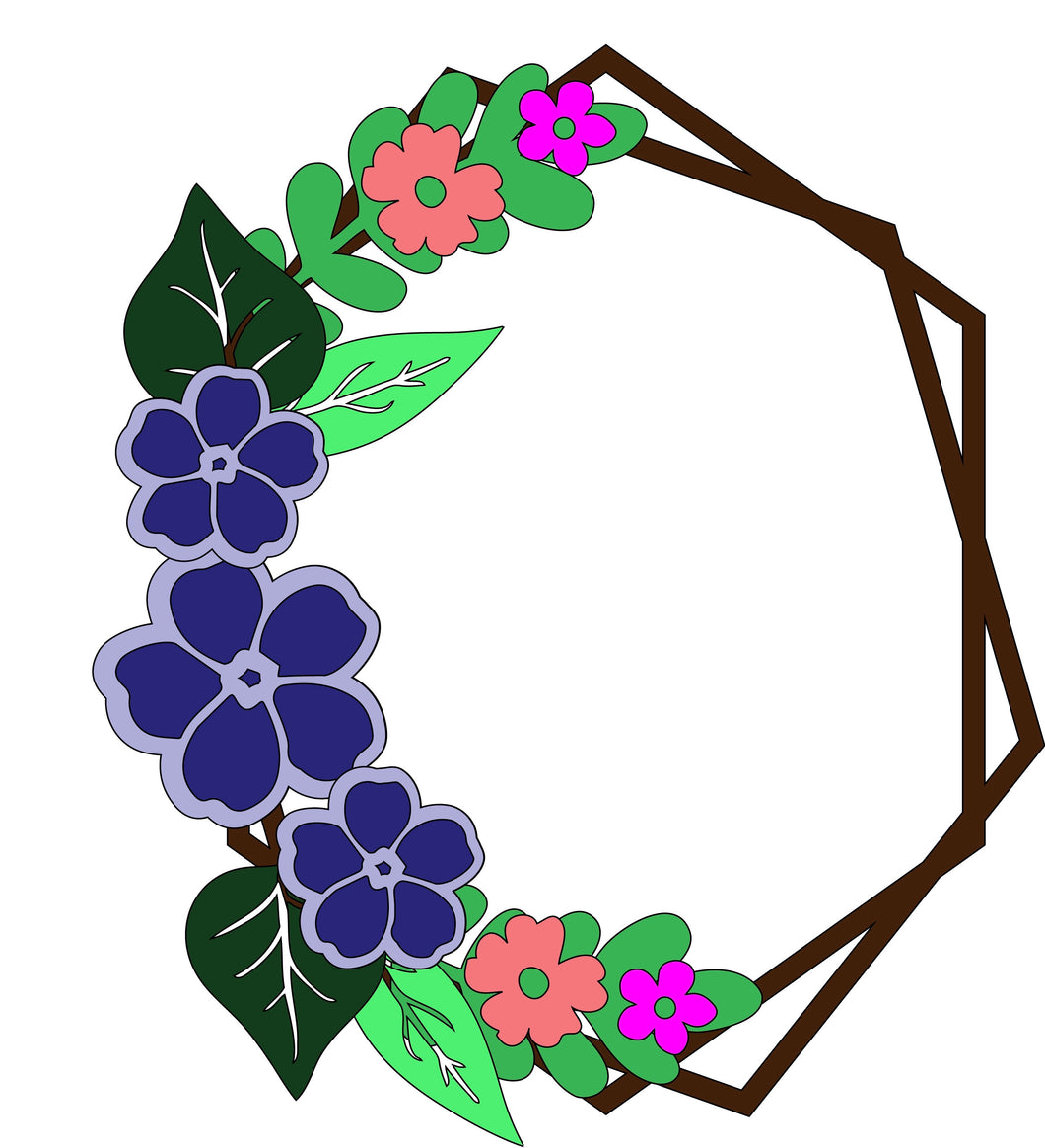 HX007 - MDF Forget me not Style 2 Hexagonal Wreath - Olifantjie - Wooden - MDF - Lasercut - Blank - Craft - Kit - Mixed Media - UK
