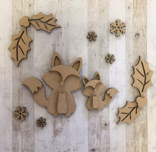 Ol253 - MDF Cute Fox Set - Olifantjie - Wooden - MDF - Lasercut - Blank - Craft - Kit - Mixed Media - UK