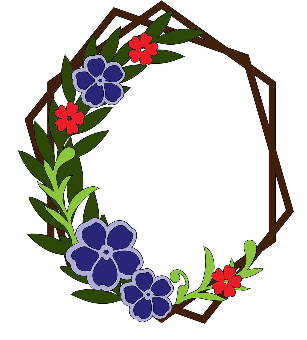 HX008 - MDF Forget me not Style 1 Hexagonal Wreath - Olifantjie - Wooden - MDF - Lasercut - Blank - Craft - Kit - Mixed Media - UK