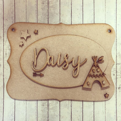OP034 - MDF Teepee Themed Personalised Plaque - Olifantjie - Wooden - MDF - Lasercut - Blank - Craft - Kit - Mixed Media - UK