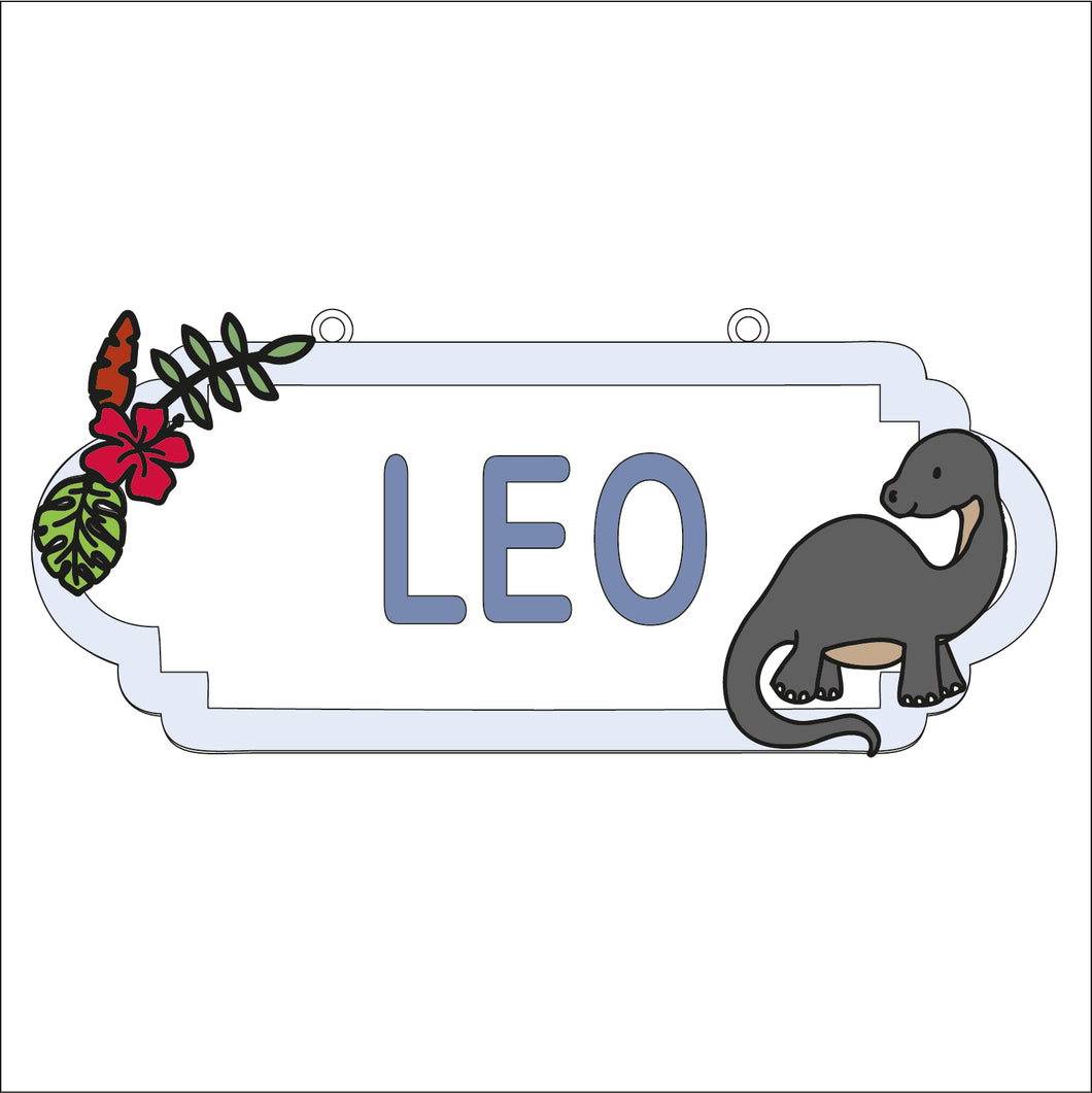 SS163 - MDF Doodle Dinosaur - Style 4 Personalised Street Sign - Medium (8 letters) - Olifantjie - Wooden - MDF - Lasercut - Blank - Craft - Kit - Mixed Media - UK