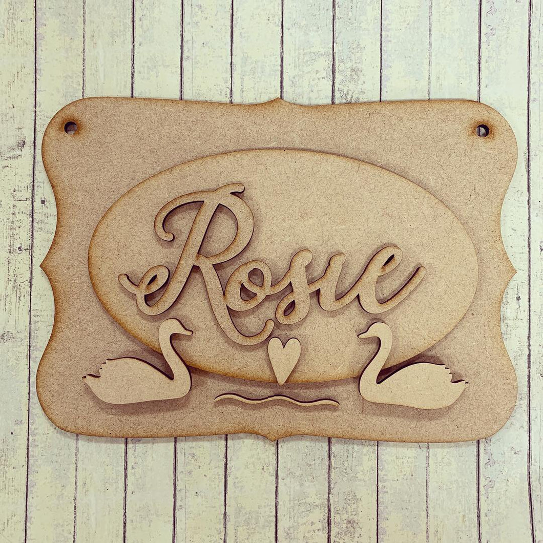 OP046 - MDF Swan Themed Personalised Plaque - Olifantjie - Wooden - MDF - Lasercut - Blank - Craft - Kit - Mixed Media - UK