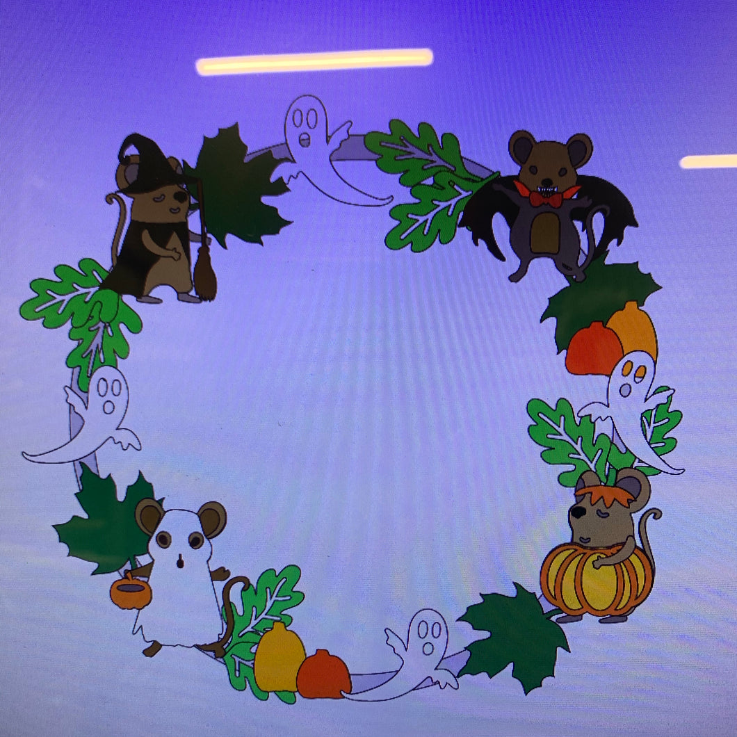 Sale OL406 - MDF Large Halloween Mice And Ghost Wreath - Olifantjie - Wooden - MDF - Lasercut - Blank - Craft - Kit - Mixed Media - UK
