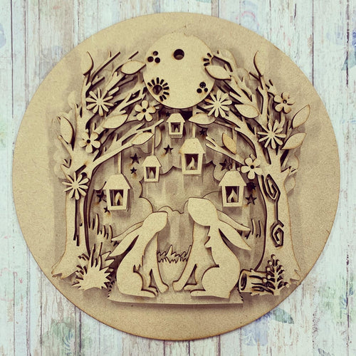 HC104 - MDF Bunny Lantern Scene Layered Plaque - Olifantjie - Wooden - MDF - Lasercut - Blank - Craft - Kit - Mixed Media - UK
