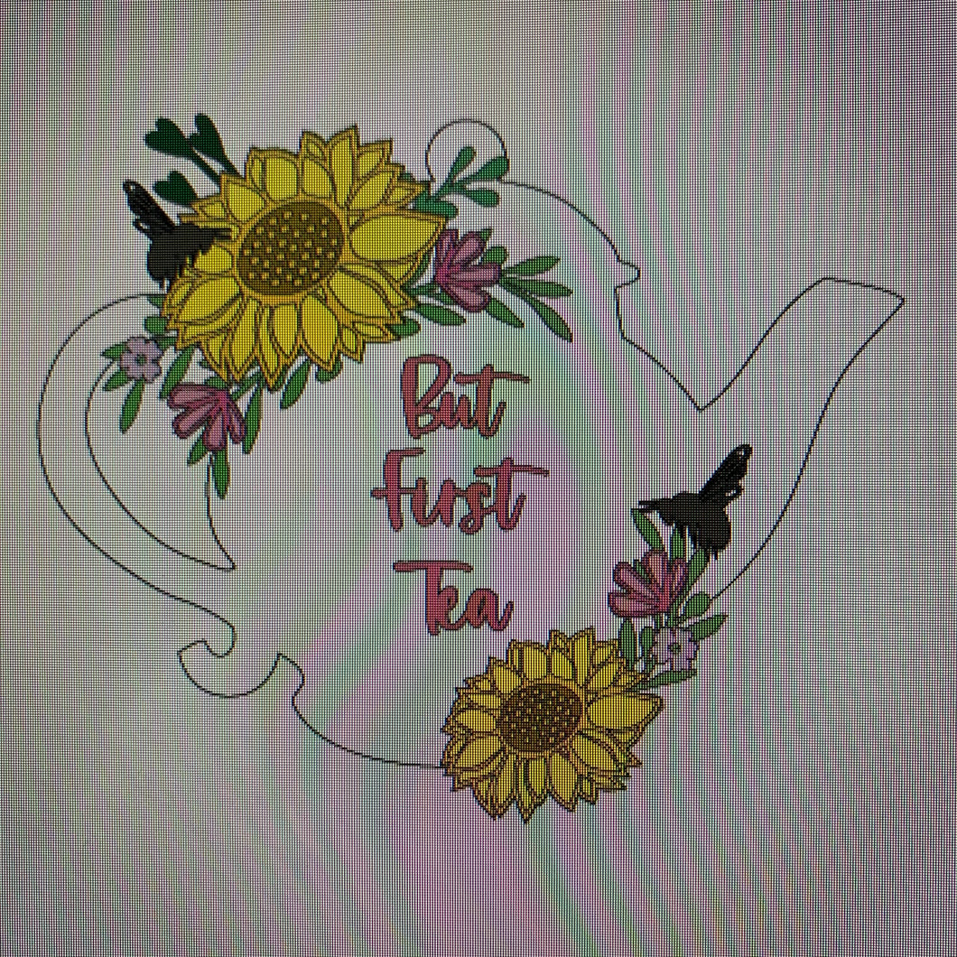 Sale OL713 - MDF Personalised (upto 3 lines) Large Floral Traditional Teapot - Sunflowers - Olifantjie - Wooden - MDF - Lasercut - Blank - Craft - Kit - Mixed Media - UK