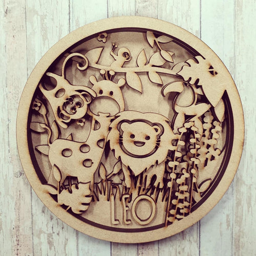 OL465 - MDF Layered Jungle Plaque Personalised - Olifantjie - Wooden - MDF - Lasercut - Blank - Craft - Kit - Mixed Media - UK