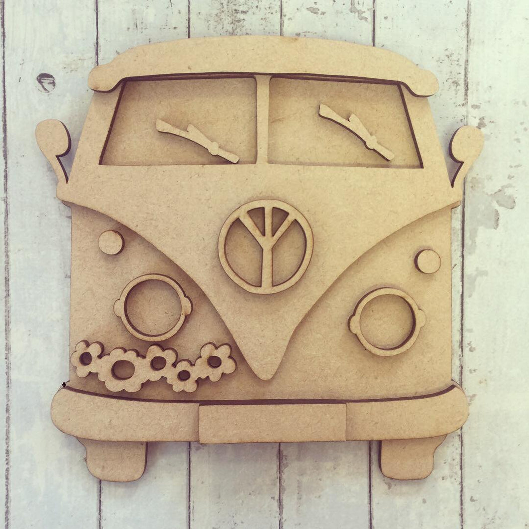 SJ029 - MDF Flower Power Camper Van - Olifantjie - Wooden - MDF - Lasercut - Blank - Craft - Kit - Mixed Media - UK