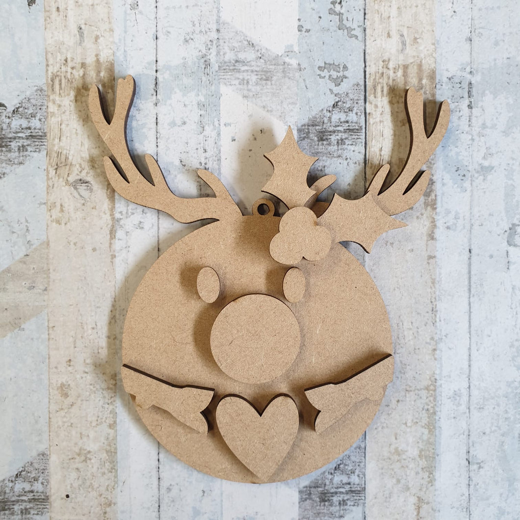 Sale OL426 - MDF - Xmas Reindeer Pocket Hug Hanging Bauble - Olifantjie - Wooden - MDF - Lasercut - Blank - Craft - Kit - Mixed Media - UK