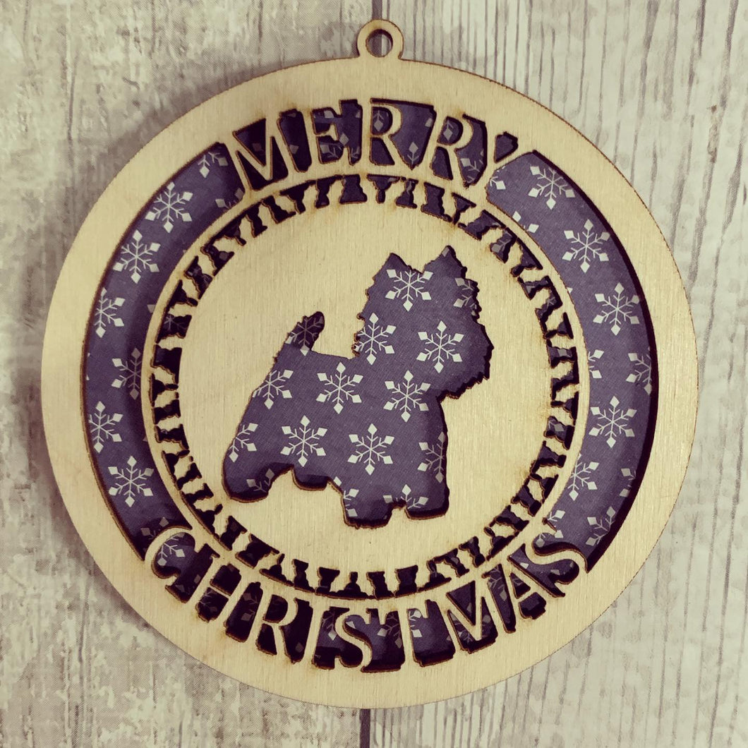 OL342 - Westie Themed MDF or Birch Bauble - Olifantjie - Wooden - MDF - Lasercut - Blank - Craft - Kit - Mixed Media - UK