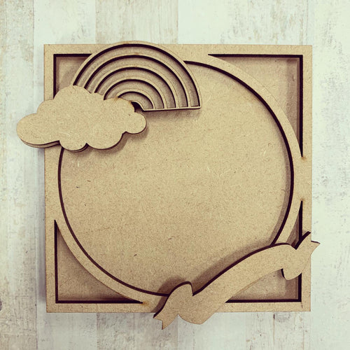 LH001 - MDF Rainbow Circle Frame Square 3D Plaque - Two Sizes - Olifantjie - Wooden - MDF - Lasercut - Blank - Craft - Kit - Mixed Media - UK