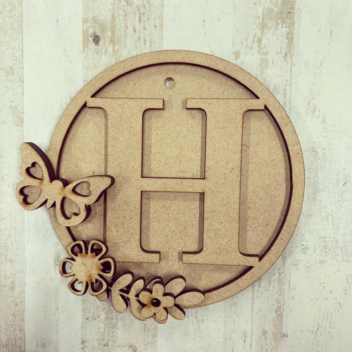 HI007 - MDF Personalised Hanging Circle Initial 10cm - Butterfly - Olifantjie - Wooden - MDF - Lasercut - Blank - Craft - Kit - Mixed Media - UK