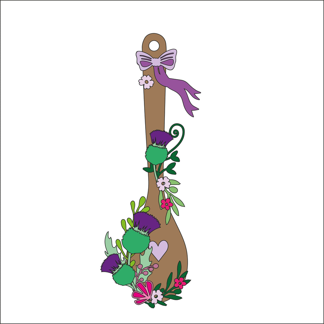 Sale OL843 - MDF Floral Wooden Spoon Hanging - Thistle - Olifantjie - Wooden - MDF - Lasercut - Blank - Craft - Kit - Mixed Media - UK