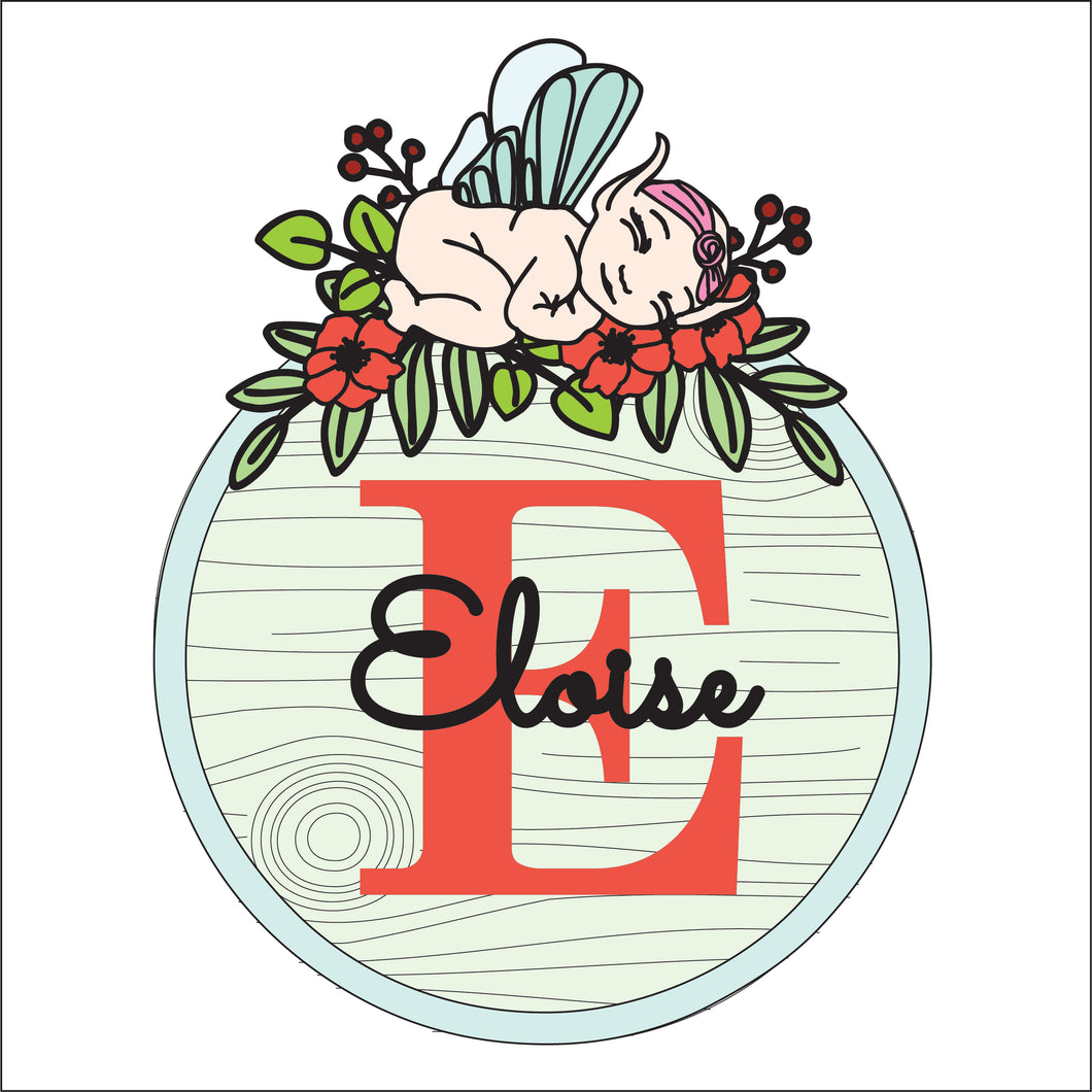 OL2777 - MDF Fairy Baby doodle Personalised Wreath - Style 1 - Olifantjie - Wooden - MDF - Lasercut - Blank - Craft - Kit - Mixed Media - UK
