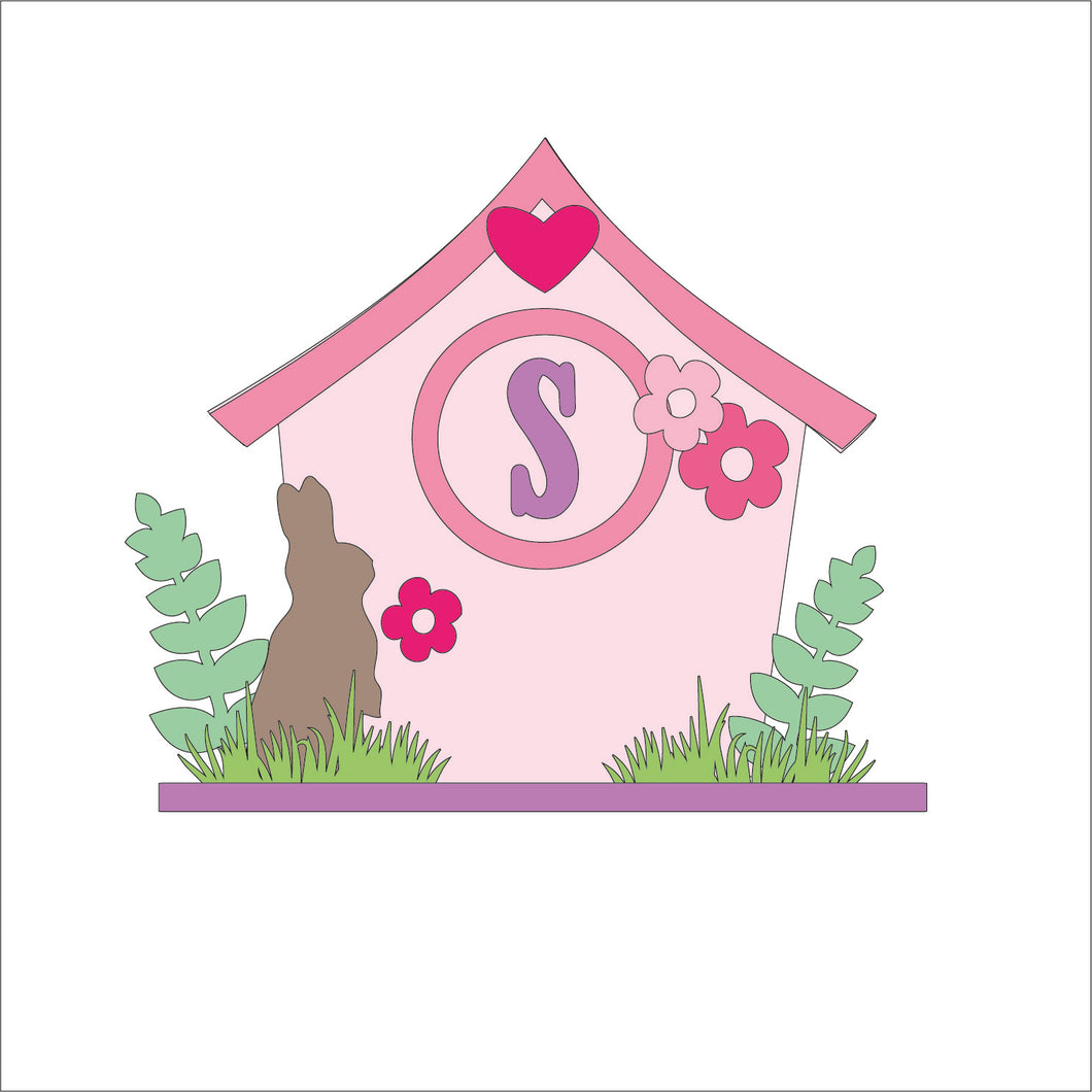 OL565 -MDF Freestanding Double Layered Easter House Bunny Egg Holder with Initial - Olifantjie - Wooden - MDF - Lasercut - Blank - Craft - Kit - Mixed Media - UK