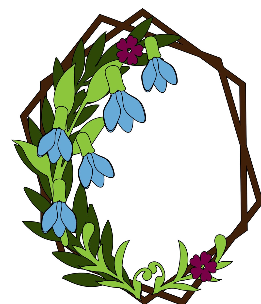 HX017 - MDF Bluebell / Snowdrop Style 1 Hexagonal Wreath - Olifantjie - Wooden - MDF - Lasercut - Blank - Craft - Kit - Mixed Media - UK