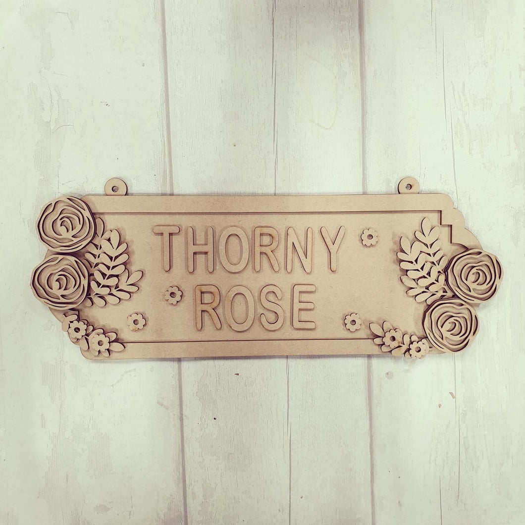 SS118- MDF Roses Themed Personalised Double Height Street Sign - Olifantjie - Wooden - MDF - Lasercut - Blank - Craft - Kit - Mixed Media - UK