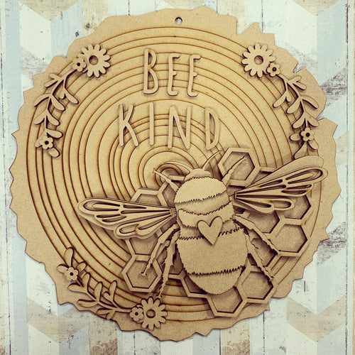 HC095 - MDF Layered ‘Bee Kind’  Plaque - Olifantjie - Wooden - MDF - Lasercut - Blank - Craft - Kit - Mixed Media - UK