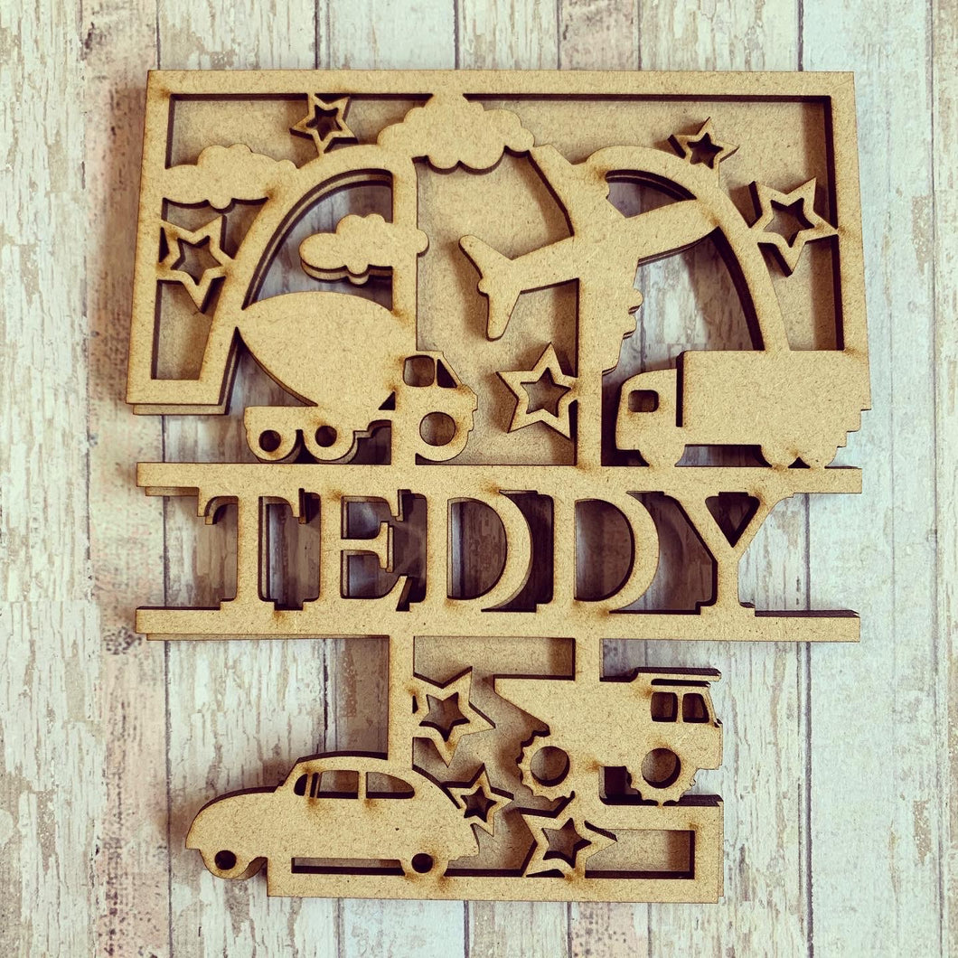SL042 - Vehicle Themed Split Layered Personalised Letter - Olifantjie - Wooden - MDF - Lasercut - Blank - Craft - Kit - Mixed Media - UK