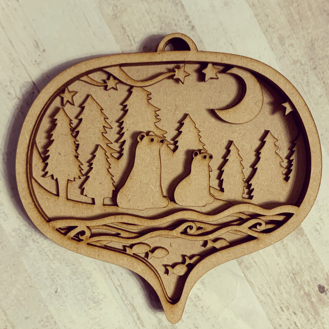 SJ276 - MDF Sarah Jane Multi Layered Polar Bear Scene Bauble Hanging Decoration - Olifantjie - Wooden - MDF - Lasercut - Blank - Craft - Kit - Mixed Media - UK