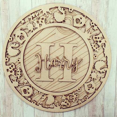 OL582 - MDF Personalised Circle Plaque Frame - Farm Animals Theme - Olifantjie - Wooden - MDF - Lasercut - Blank - Craft - Kit - Mixed Media - UK