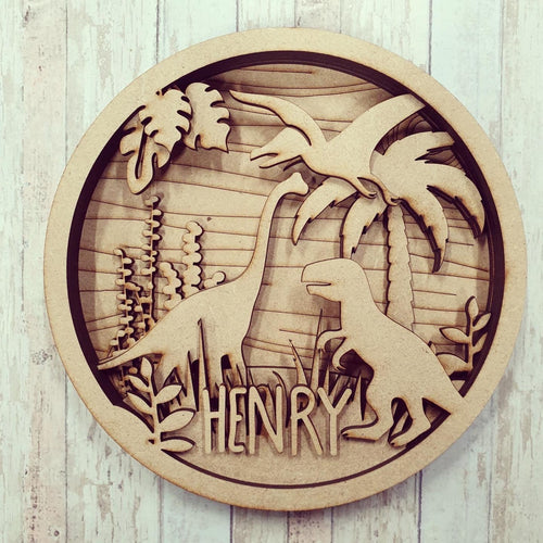 OL463 - MDF Layered Dinosaur Plaque Personalised - Olifantjie - Wooden - MDF - Lasercut - Blank - Craft - Kit - Mixed Media - UK