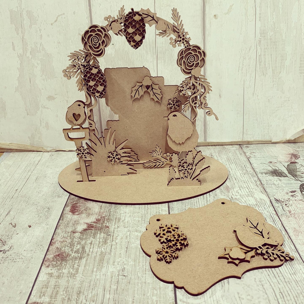 HC124 - MDF Large Freestanding Robin Scene with add on - Olifantjie - Wooden - MDF - Lasercut - Blank - Craft - Kit - Mixed Media - UK