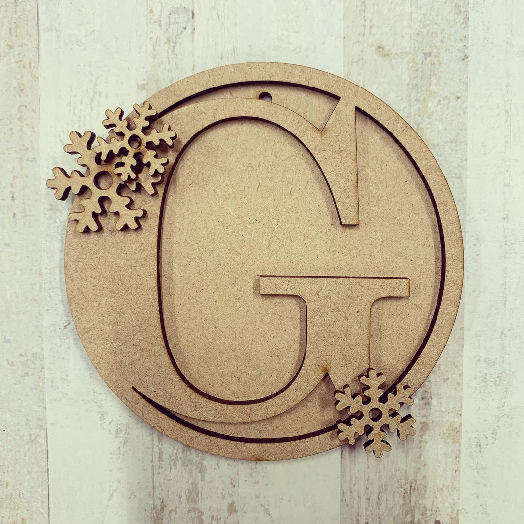HI008 - MDF Personalised Hanging Circle Initial 10cm - Snowflake Christmas decoration - Olifantjie - Wooden - MDF - Lasercut - Blank - Craft - Kit - Mixed Media - UK