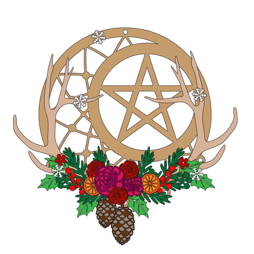 Sale OL438 - MDF Large Pentagram Stag Horn Dreamcatcher- Winter Themed - Olifantjie - Wooden - MDF - Lasercut - Blank - Craft - Kit - Mixed Media - UK