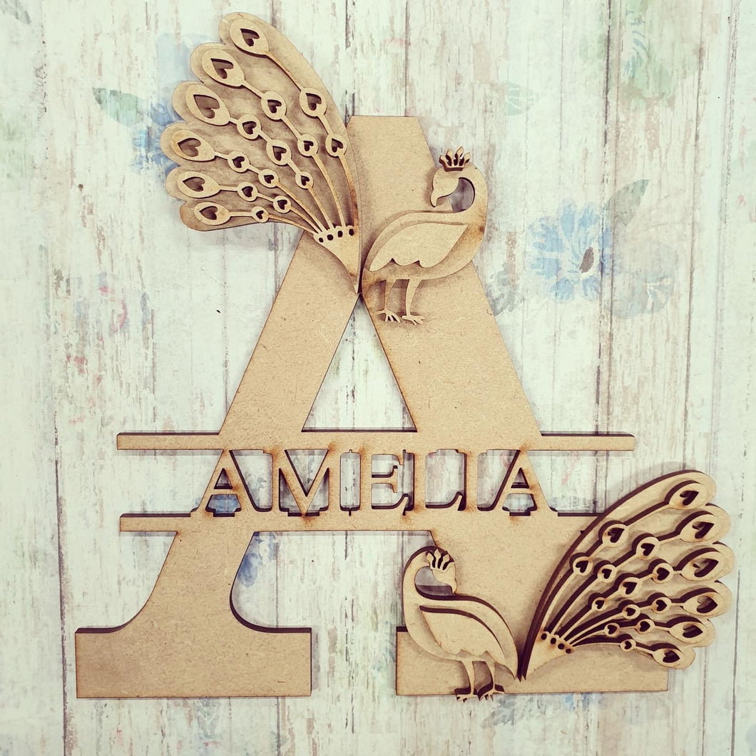 FL019 - Peacocks MDF Personalised Split Letter - Olifantjie - Wooden - MDF - Lasercut - Blank - Craft - Kit - Mixed Media - UK