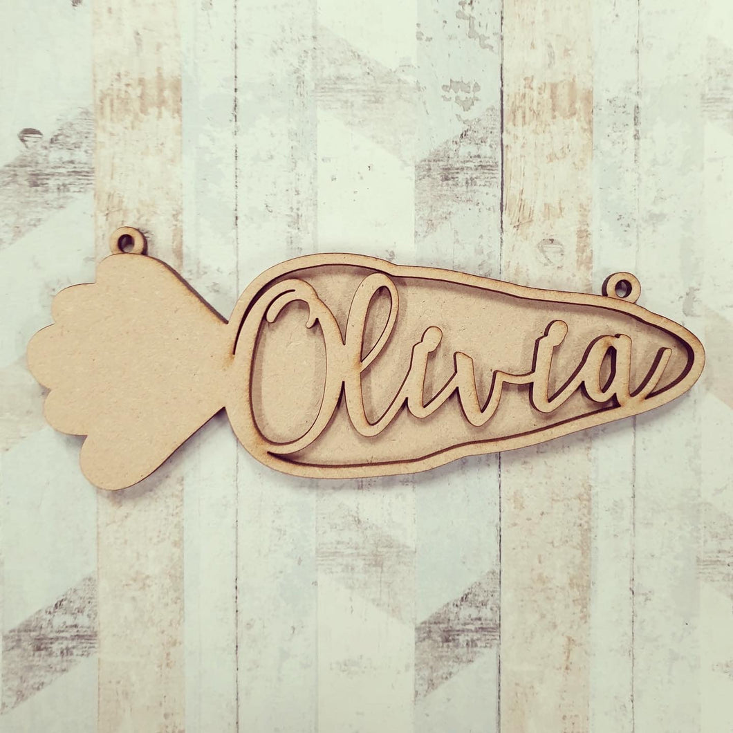 OL634 - MDF Personalised Easter Carrot - Olifantjie - Wooden - MDF - Lasercut - Blank - Craft - Kit - Mixed Media - UK