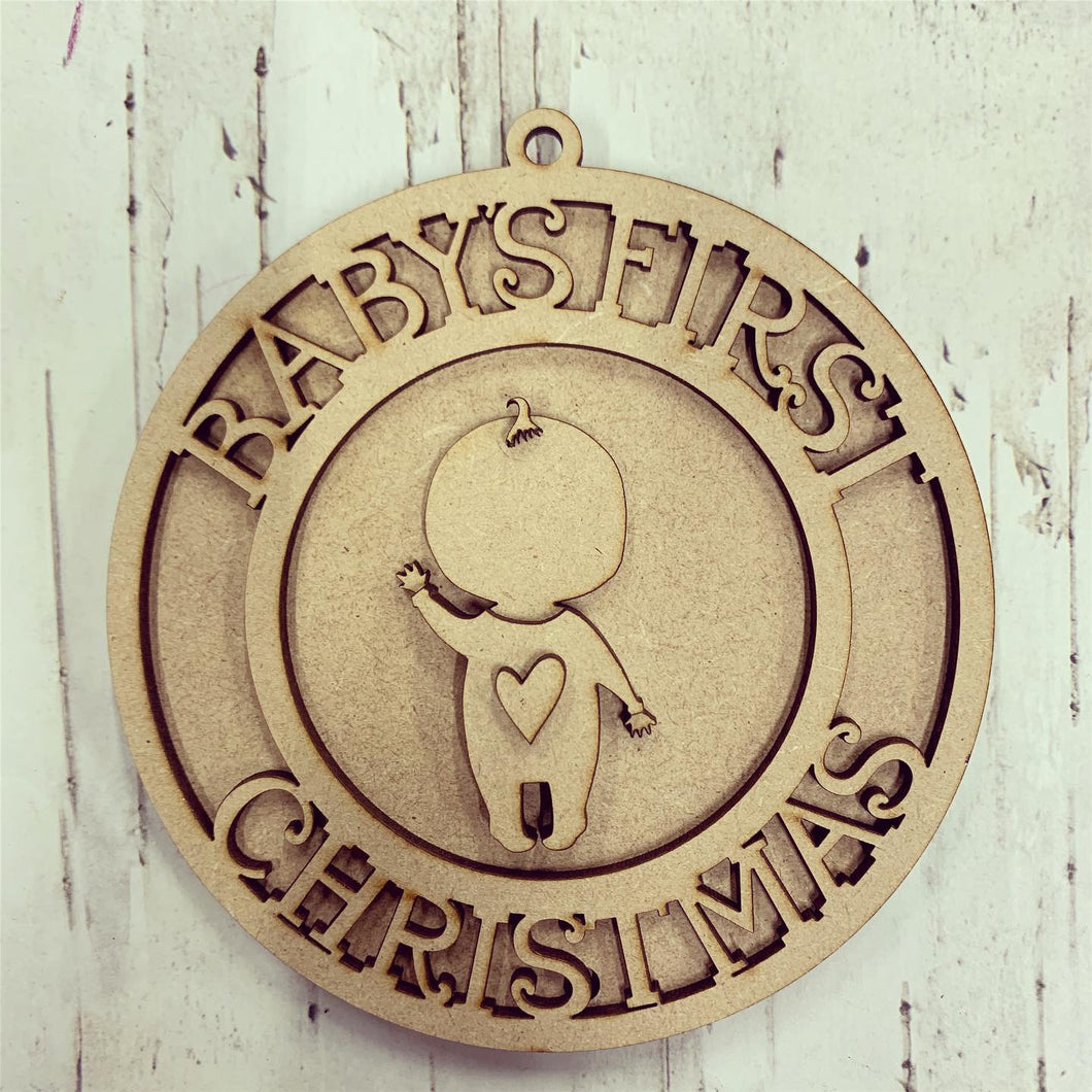 Sale OL329 - MDF Frame Hanging - Baby’s First Christmas with Baby - Olifantjie - Wooden - MDF - Lasercut - Blank - Craft - Kit - Mixed Media - UK
